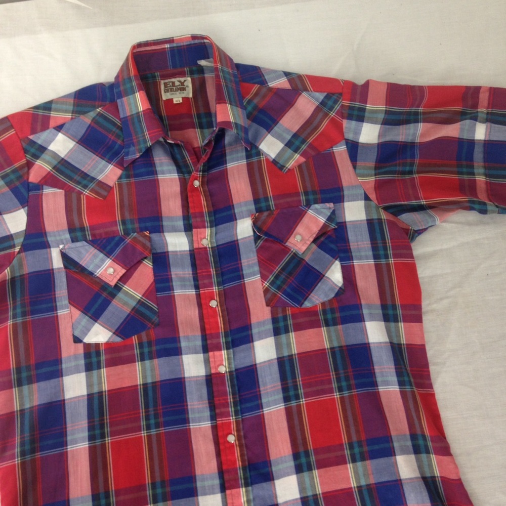 Vintage Ely Gentleman plaid pearl snap summer top